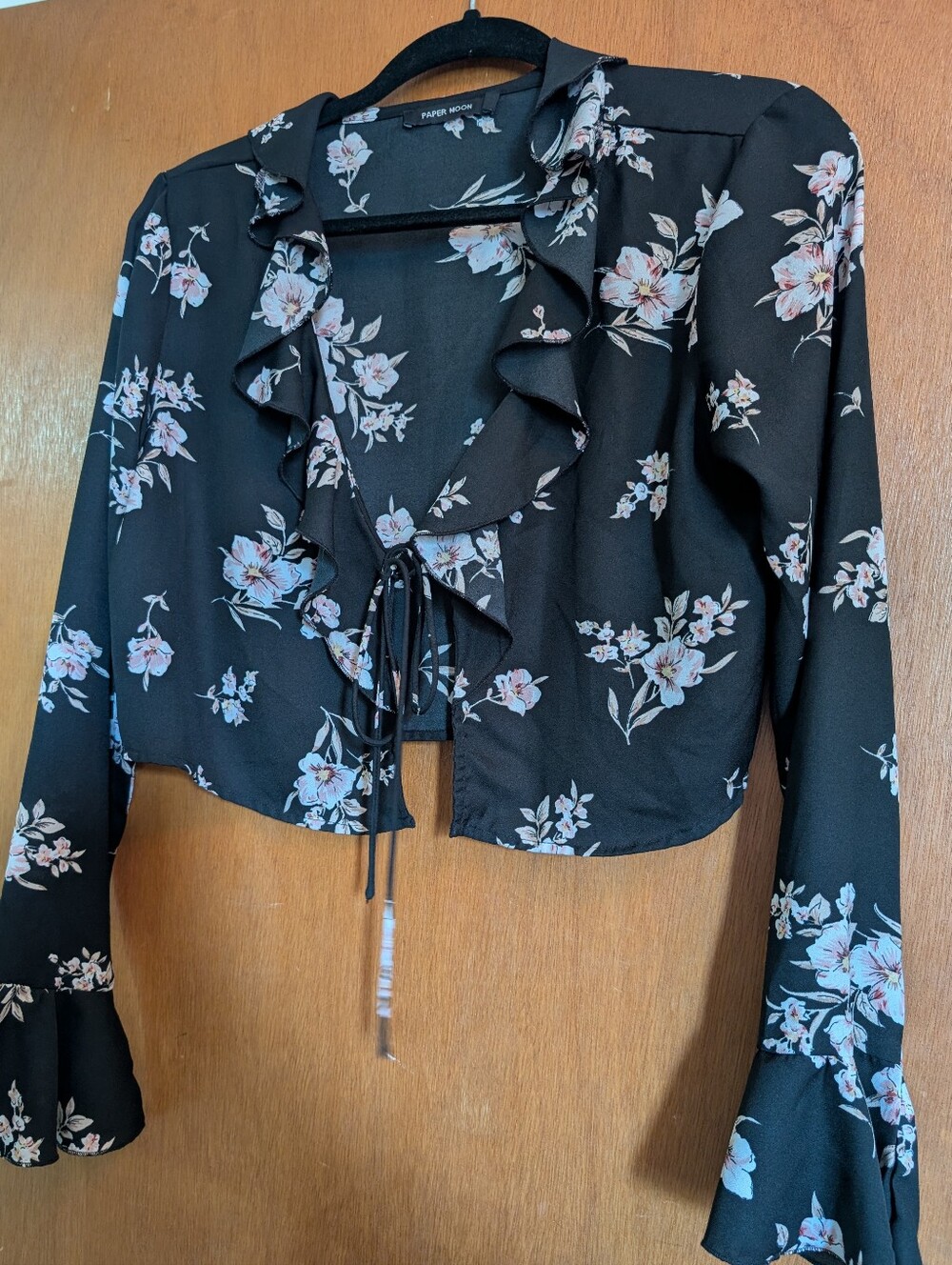 Papermoon Black Floral Ruffle Tie-Front Blouse